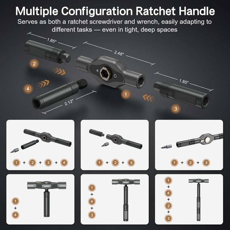 Bomivoi 42 in 1 Magnetic Screwdriver Set, DIY Ratchet Screwdriver Set, Multi Bit Magnetic Drive Set with Detachable Ratchet Handle, Portable Compact Repair Tool Kit for Furniture Computer Bicycle Gray - Image 2